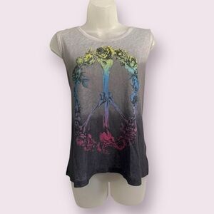 Skull Ombre Tank Top - Gray Sleeveless Casual Graphic Style, Size XL